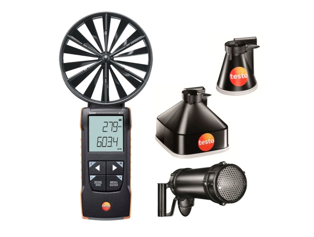 testo 417 Kit 2 vane anemometer with measurement funnels and flow straightener